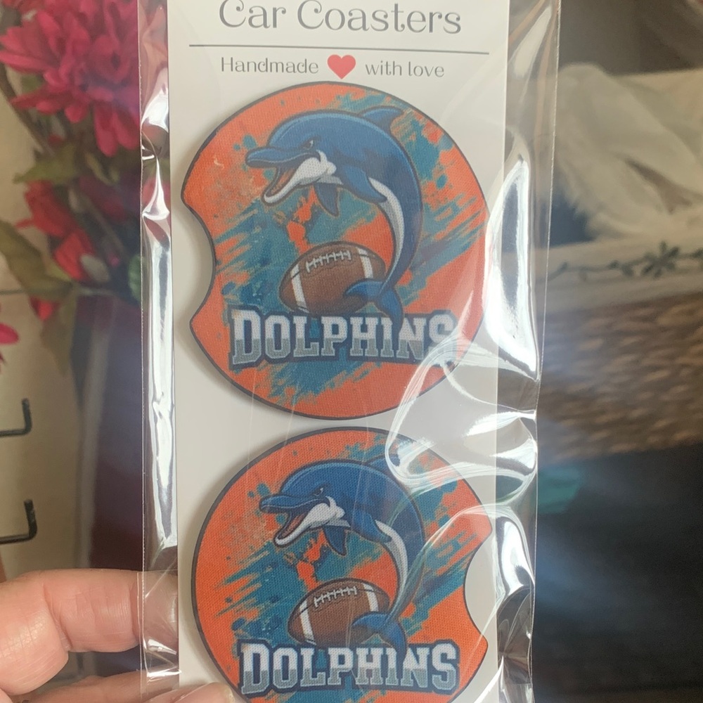 Dolphins Car Coasters - Blue and Orange